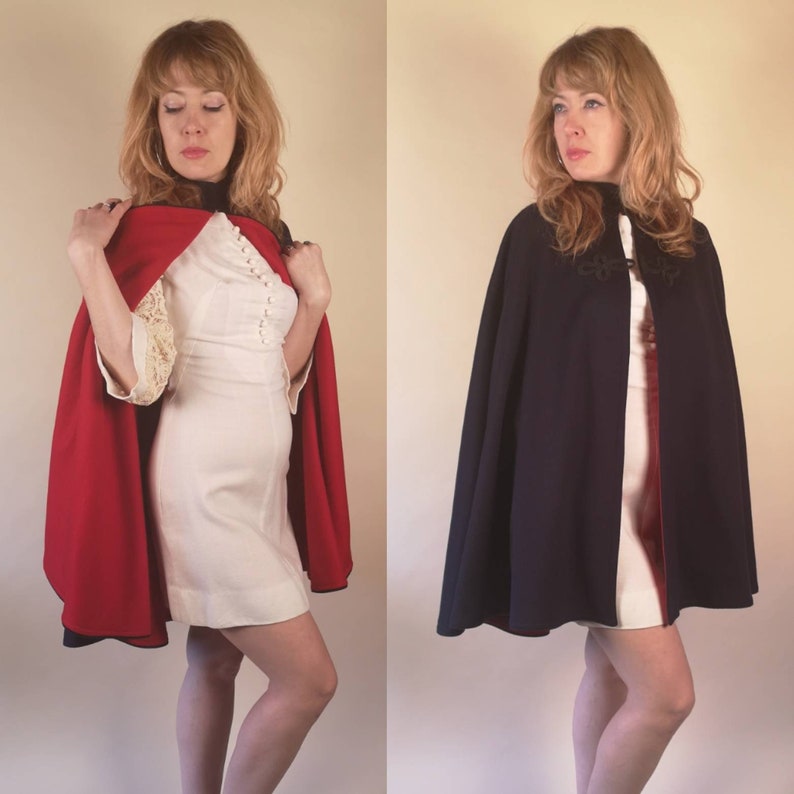 Vintage 1930/'s 1940/'s Blue Wool Nurses Cape War Time Era Red Lining