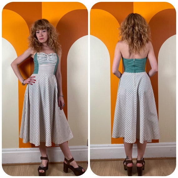Vintage 1940's Green and Pink Stripe Cotton Halter