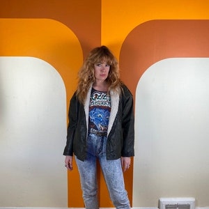 Veste en cuir retournée vintage des années 1980 Olde Hide House, taille Small Medium