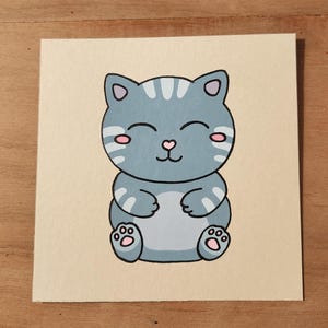 Dessin peint à l'acrylique : petit chat gris
