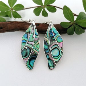 Art Deco Fan Earring, Abalone Earrings, Statement Earrings, Mexican Jewellery, Mexican Earrings, Boho Chic, Handcrafted, Silver Plated