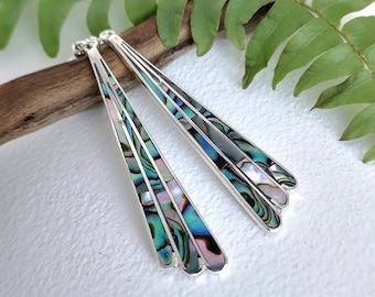 Art Deco Fan Earring, Abalone Earrings, Mexican Jewellery, Iridescent Abalone, Mexican Earrings, Boho Chic, Handcrafted, Silver Plated