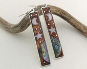 Celestial Earrings, Long Earrings, Night Sky, Mexican Jewellery, Nature Earrings, Shell Inlay, Abalone, Mother of Pearl, Bronze Enamel