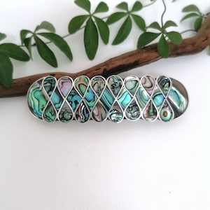 Hair Barrette, Art Nouveau Design, Hair Clip, Bridal Hair Accessory, Mexican Jewellery, Boho Accessories, Abalone Shell, Silver Plated