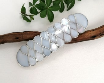 Mother of Pearl Hair Barrette, Art Nouveau Design, Hair Clip, Bridal Hair Accessory, Mexican Jewellery, Boho Accessories, Silver Plated