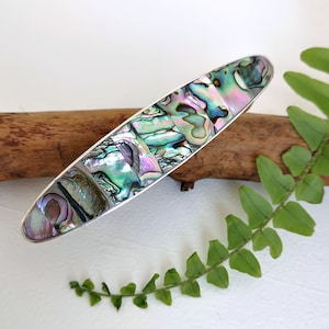 Abalone Hair Barrette, Shell Hair Clip, Abalone Hair Accessory, Green Hair Clip, Handcrafted Mexican Jewelry, Bride Hair Clip, Silver Plated