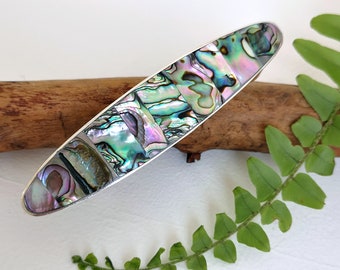 Rainbow Iridescent Abalone Shell Inlay, Ocean Inspired Hair Clip, Artisan Crafted
