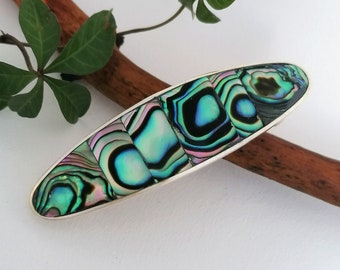 Abalone Hair Barrette, Shell Hair Clip, Abalone Hair Accessory, Green Hair Clip, Handcrafted Mexican Jewellery, Silver Plated