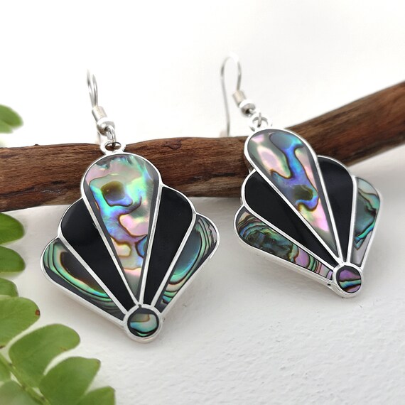 Art Deco Fan Earring Abalone Earrings Boho Jewellery - Etsy