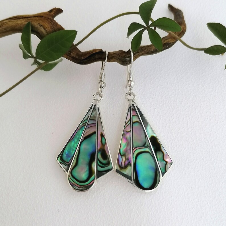 Art Deco Fan Earring Abalone Earrings Mexican Jewellery Etsy