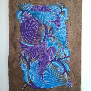 Peinture d&#39;oiseau d&#39;art populaire mexicain colorée, papier écorce peint à la main, pièce unique