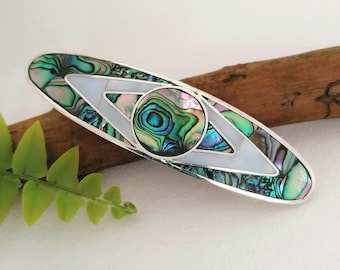 Abalone Hair Clip, Mother of Pearl Barrette, Art Deco Barrette, Hair Accessories, Mexican Jewellery, Geometric Hair Clip, Silver Plated