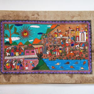 Mexican Folk Art, Original Artwork, Mexican Decor, Mexican Painting, Hand Painted, Bark Paper, Harvest festival, Wall Art, 24&quot; x 16&quot;