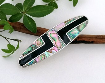 Art Deco Barrette, Abalone & Enamel Inlay, Handcrafted Shell  display picture 2