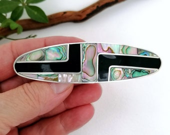 Art Deco Barrette, Abalone & Enamel Inlay, Handcrafted Shell  display picture 1