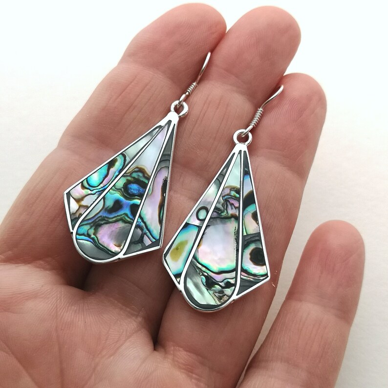Art Deco Fan Earring Abalone Earrings Mexican Jewellery Etsy