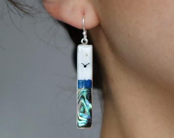 Abalone & Mother of Pearl Earrings, Handcrafted Shell and Enamel Inlay, Ocean Inspired Jewellery