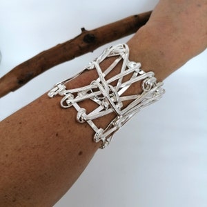 Statement Bracelet, Wide Silver Cuff, Woven Bracelet, Abstract Design, Statement Jewellery, Chunky Bracelet, Unique Piece, Silver Plated