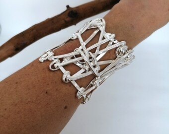 Statement Bracelet, Wide Silver Cuff, Woven Bracelet, Abstract Design, Statement Jewellery, Chunky Bracelet, Unique Piece, Silver Plated