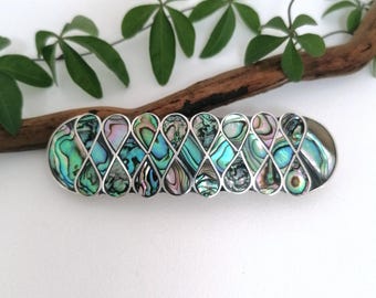 Art Nouveau Abalone Hair Barrette, Handcrafted Artisan Shell Inlay, Boho Hair Clip