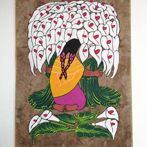 Arte messicana, carta di corteccia dipinta a mano, regalo di inaugurazione della casa, arte popolare messicana, decorazioni messicane, fiori di calla, decorazioni per la casa, 24&quot;x16&quot;