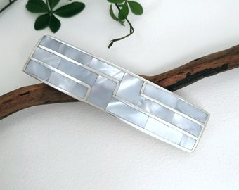 Barrette à cheveux en nacre, design art déco, pince à cheveux en nacre, accessoire de cheveux de mariée, bijoux mexicains, pince à cheveux de mariée, plaqué argent