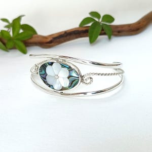 Perlmutt Blumen Abalone Manschette, handgefertigte Muschel Inlay Armband