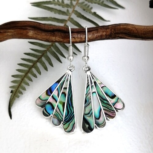 Art Deco Fan Earring Abalone Earrings Mexican Jewellery Etsy