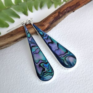 Blue Teardrops, Long Earrings, Mexican Jewellery, Statement Earrings, Abalone Earrings, Iridescent Teal Blue, Shell Inlay, Silver Plated