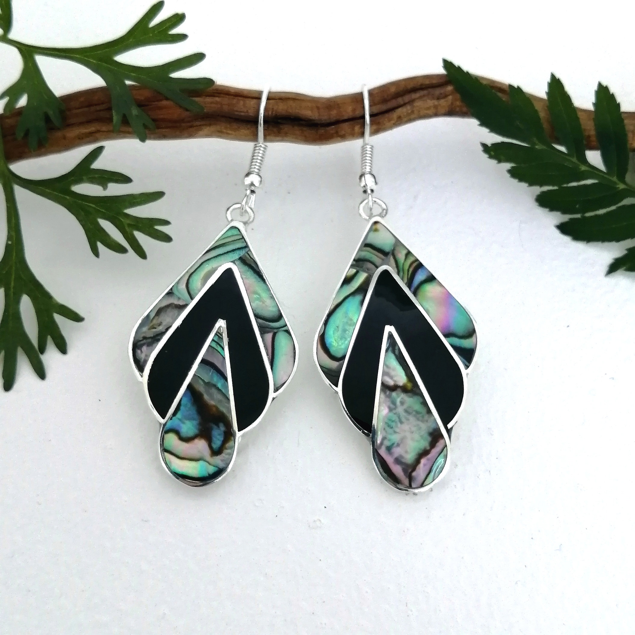 Art Deco Fan Earring Boho Chic Mexican Earrings Iridescent Abalone Abalone Earrings Handcrafted Mexican Jewellery Silver Plated