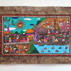 Mexican Folk Art, Original Artwork, Mexican Decor, Mexican Painting, Hand Painted, Bark Paper, Harvest festival, Wall Art, 24&quot; x 16&quot;