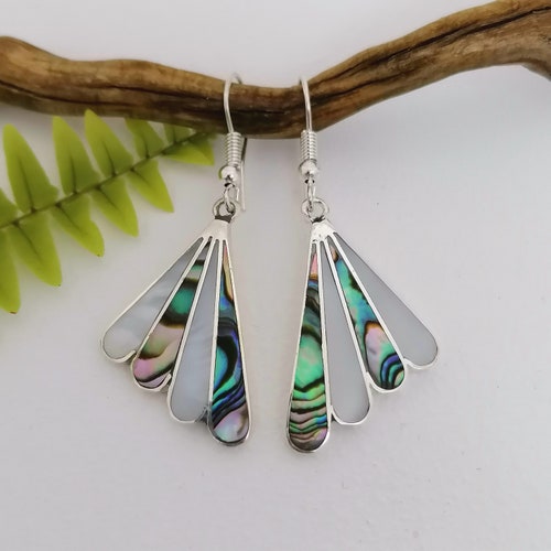 Art Deco Fan Earring Abalone Earrings Mexican Jewellery Etsy