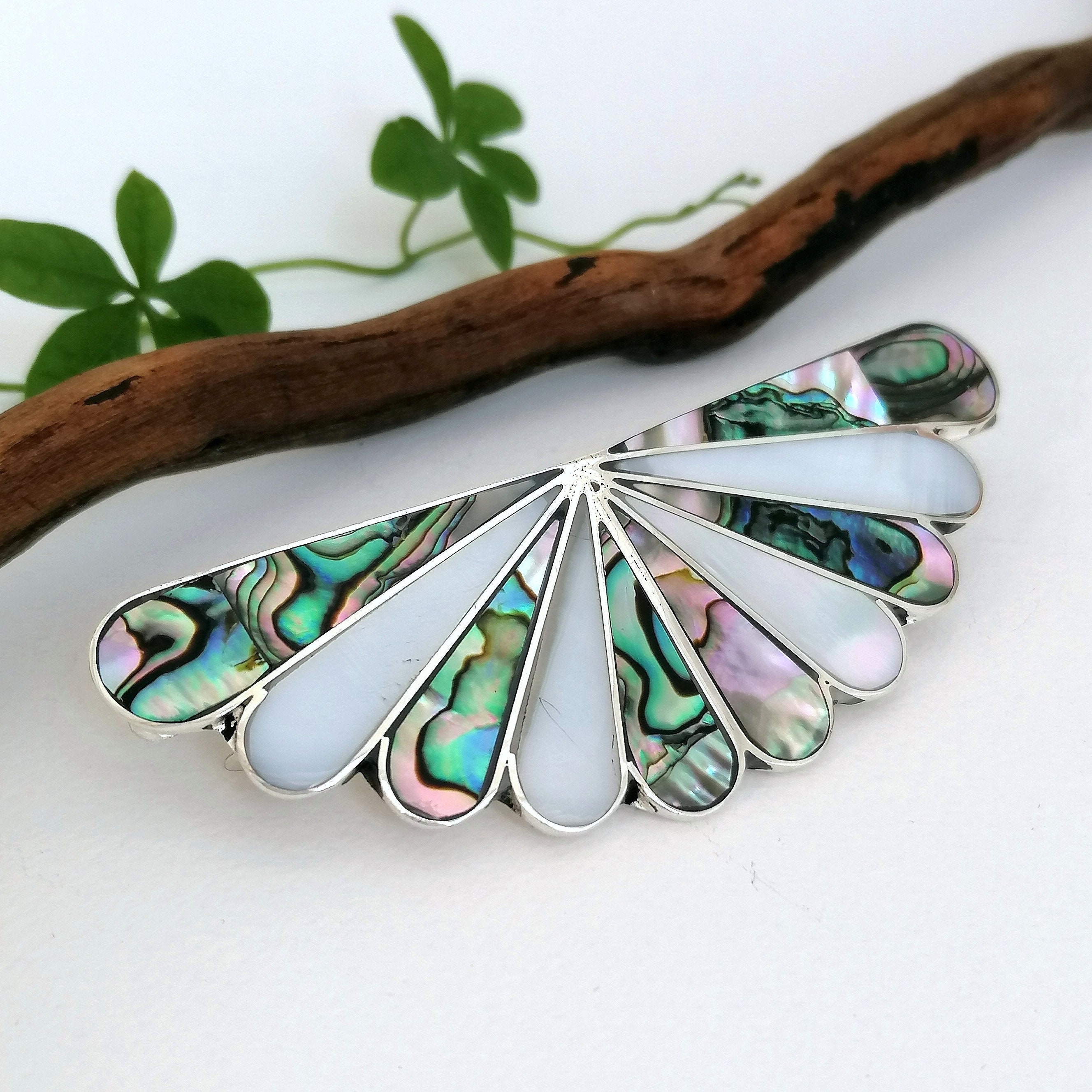 Vintage Geometric Abalone Shell Barrette il_fullxfull.2813574658_1u6t.jpg main image 3