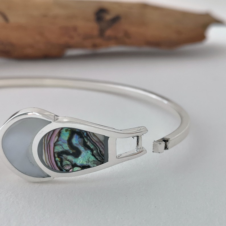 Moon Bracelet Celestial Bracelet Silver Plated Shell Inlay Abalone Bracelet Mother of Pearl Mexican Jewellery Crescent Moon Bangle
