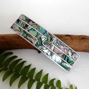 Abalone Hair Barrette, Art Deco Design, Hair Clip, Bridal Hair Accessory, Geometric Clip, Mexican Jewellery, Bridal Hair Clip, Silver Plated