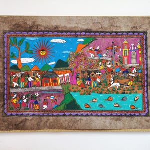 Mexican Folk Art, Original Artwork, Mexican Decor, Mexican Painting, Hand Painted, Bark Paper, Harvest festival, Wall Art, 24&quot; x 16&quot;