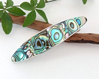 Abalone Hair Barrette, Handcrafted Shell Inlay, Chignon Clip