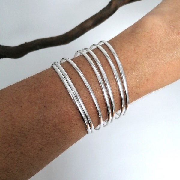 Set of 7 Bangles, Stacking Bangles, Semanarios, Stacking Bracelets, 7 Day Bangles, Mexican Jewellery, Half Round Bangles, Silver Plated