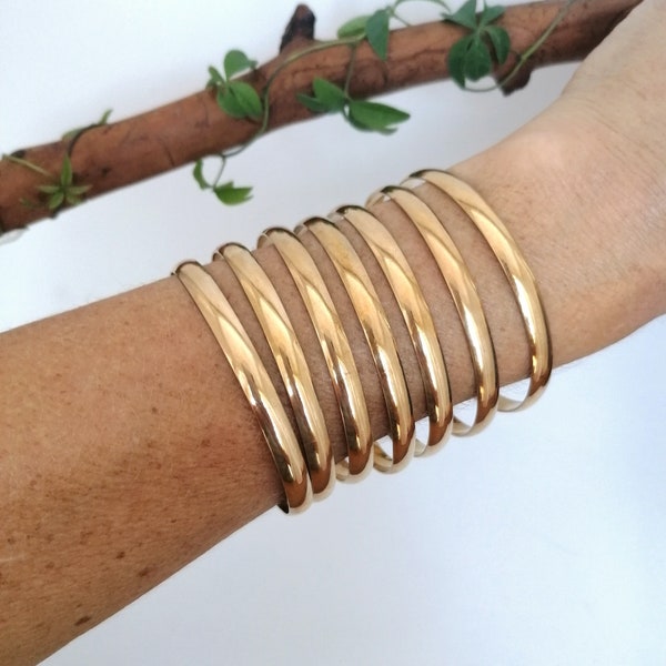 Set of 7 Bangles, Gold Tone Bracelets, Stacking Bangles, Semanario, Stacking Bracelets, Brass Bangles, 7 Day Bangles, Mexican Jewellery