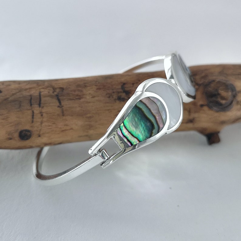 Moon Bracelet Celestial Bracelet Silver Plated Shell Inlay Abalone Bracelet Mother of Pearl Mexican Jewellery Crescent Moon Bangle