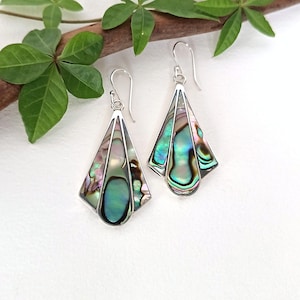 Art Deco Fan Earrings, Handcrafted Abalone Shell Inlay, Vintage 40s Style Jewellery