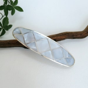 Mother of Pearl Hair Barrette, Art Deco Design, Hair Clip, Bridal Hair Accessory, Mexican Jewellery, Bridal Hair Clip, Silver Plated