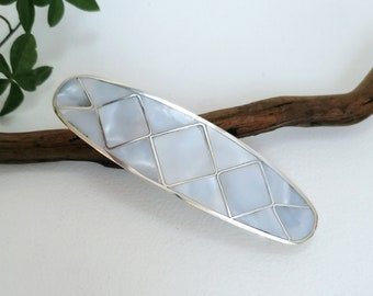 Mother of Pearl Hair Barrette, Art Deco Design, Hair Clip, Bridal Hair Accessory, Mexican Jewellery, Bridal Hair Clip, Silver Plated