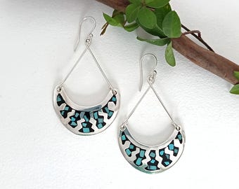Turquoise Enamel Mosaic Earrings, Boho Chic Jewelry, Southwestern Style
