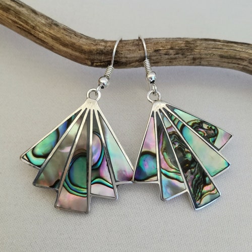 Art Deco Fan Earring Abalone Earrings Mexican Jewellery Etsy