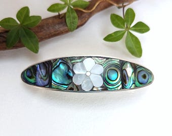 Mother of Pearl Hair Barrette, Floral Design, Abalone Shell  display picture 1