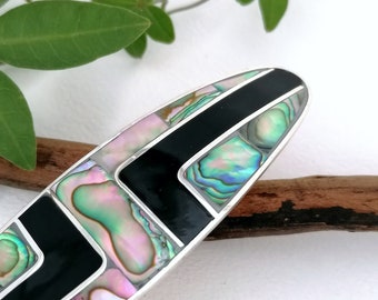 Art Deco Barrette, Abalone & Enamel Inlay, Handcrafted Shell  display picture 3