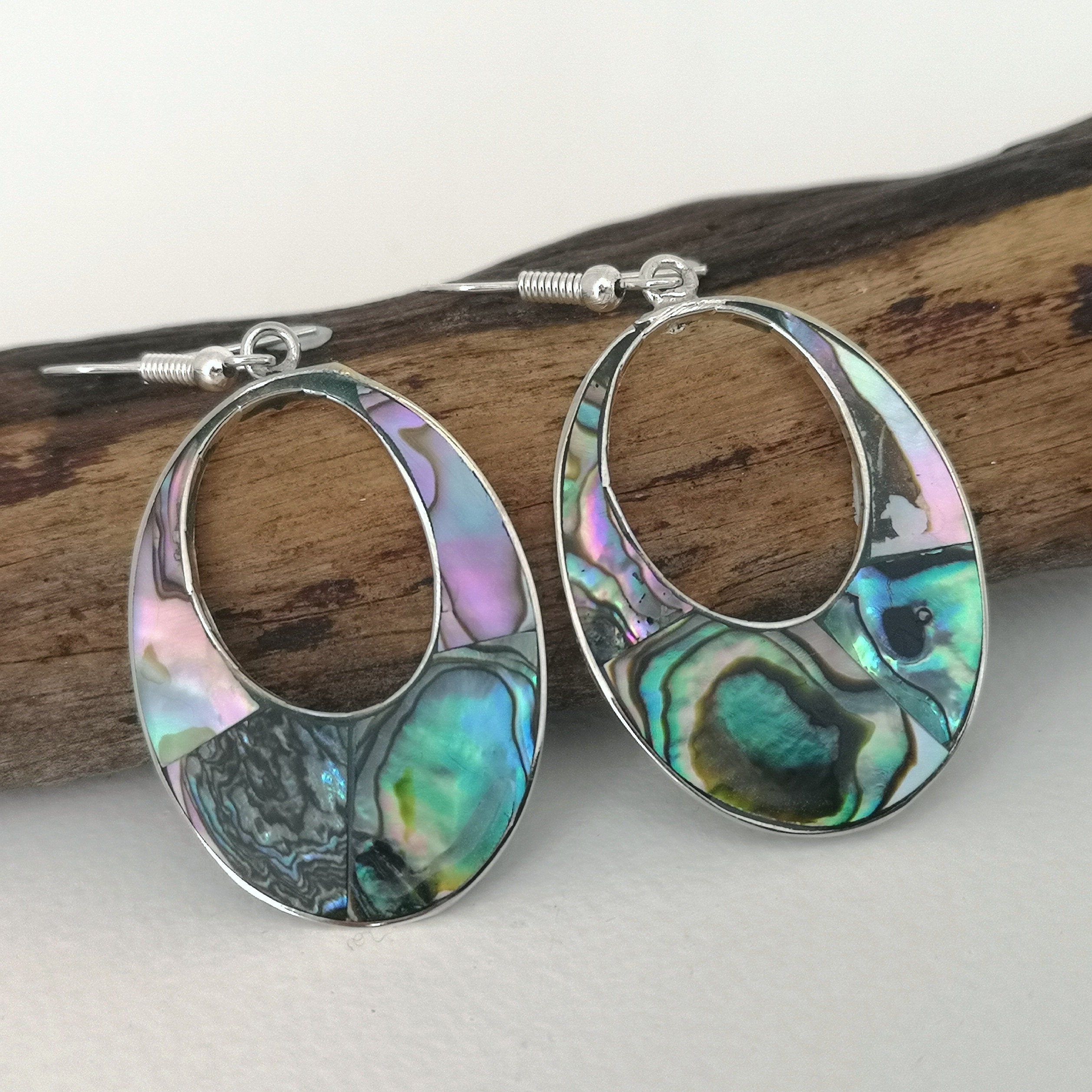 Abalone Hoops Green Earrings Iridescent Shell Hoop | Etsy