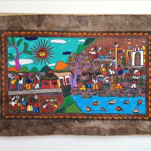 Mexican Folk Art, Original Artwork, Mexican Decor, Mexican Painting, Hand Painted, Bark Paper, Harvest festival, Wall Art, 24" x 16"