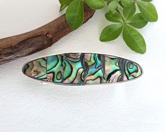 Iridescent Shell Inlay, Artisan Crafted Abalone Barrette, Ocean Inspired Hair Clip